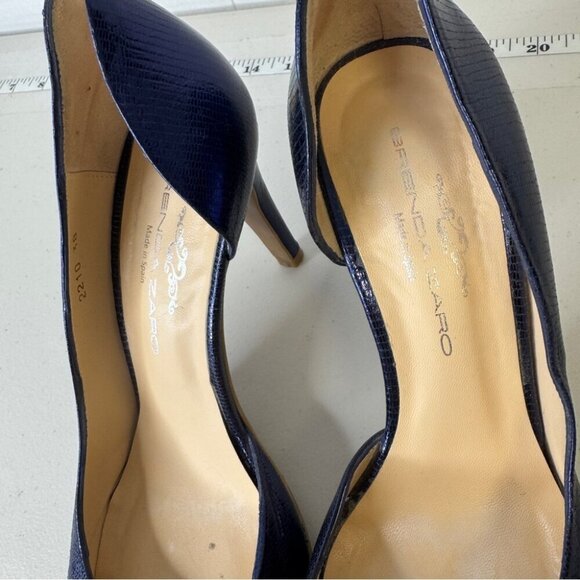 Brenda Zaro Blue Metallic Textured Leather Pump Heels Made In Spain Size 38 - Picture 5 of 15